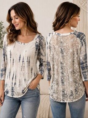 ❤️ HARD TAIL Y2K TIE DYE EMBROIDERED FLORAL LACE BACK TOP, SMALL